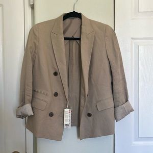 Uniqlo Linen Jacket Tan Sz M. Tan/brown